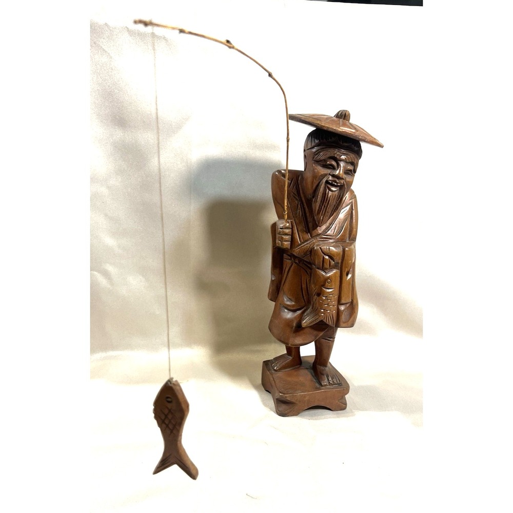 Vintage Hand Carved Chinese Fisherman 12" (2501)
